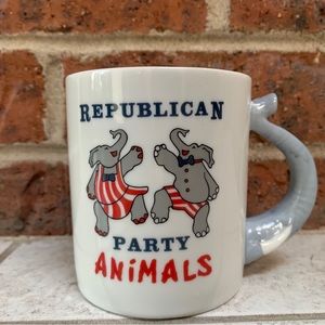 COFFE MUG REPUBLICAN PARTY ANIMALS w/ Elephant Trunk Handle CERAMIC